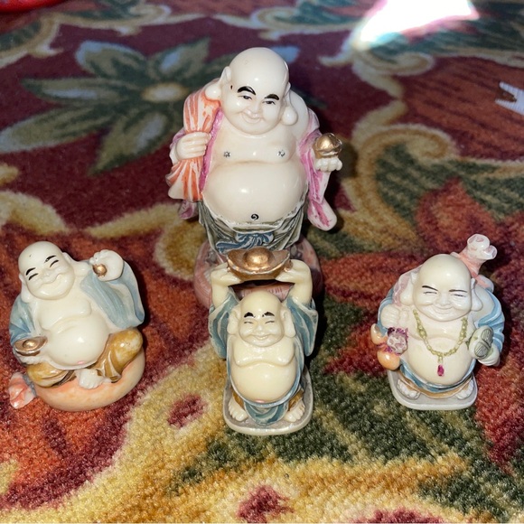 Lot Of 4 Vintage MiniatureBuddha Painted Figurine Sculpture